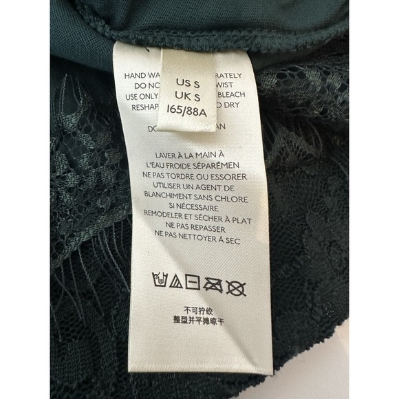 Free People Dress Women's Small Mini Dark Green Lace Faux Wrap Long Sleeve Sheer - Picture 5 of 11